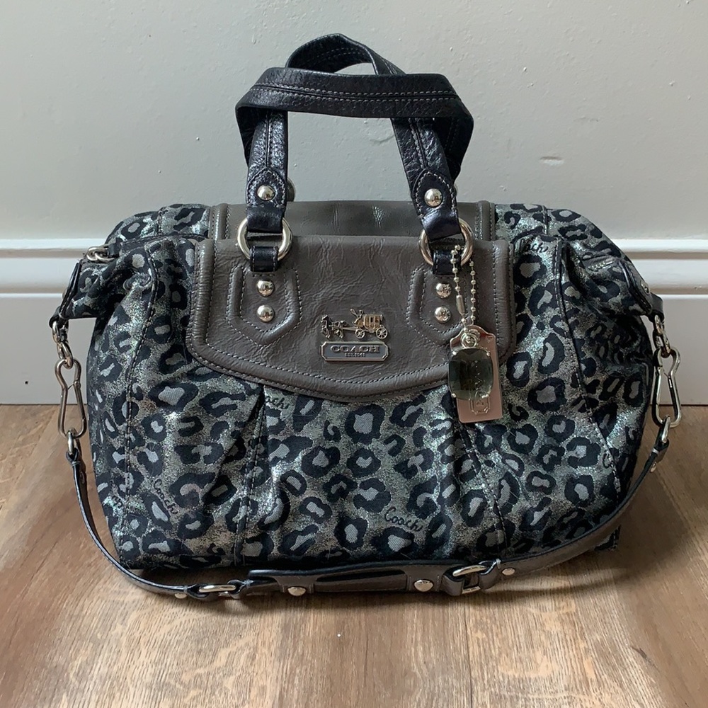 Coach Ashley Ocelot Silver Black Satchel Bag